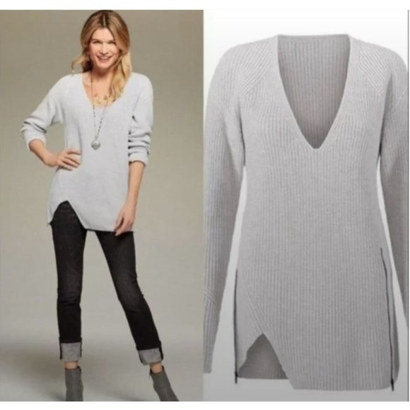 CAbi Sweaters - Cabi # 3531 Gray Sweater with Side Zipper Accents. Size XL